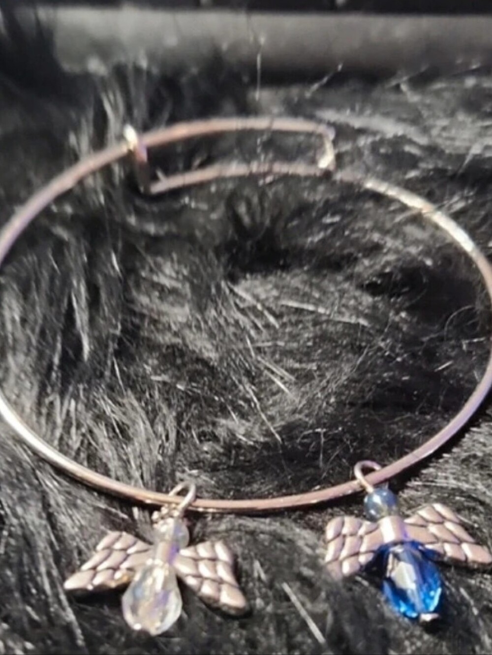 Women’s  Charm Bangle Bracelet in Iridescent and Blue - Handcrafted